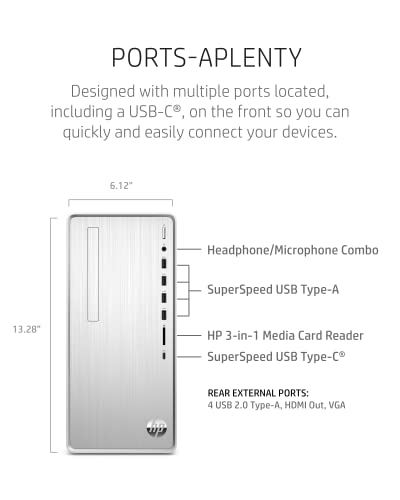 HP Pavilion Desktop PC, AMD Ryzen 7 5700G, 16 GB RAM, 512 GB SSD, Windows 11 Pro, Wi-Fi 5 & Bluetooth Connectivity, 9 USB Ports