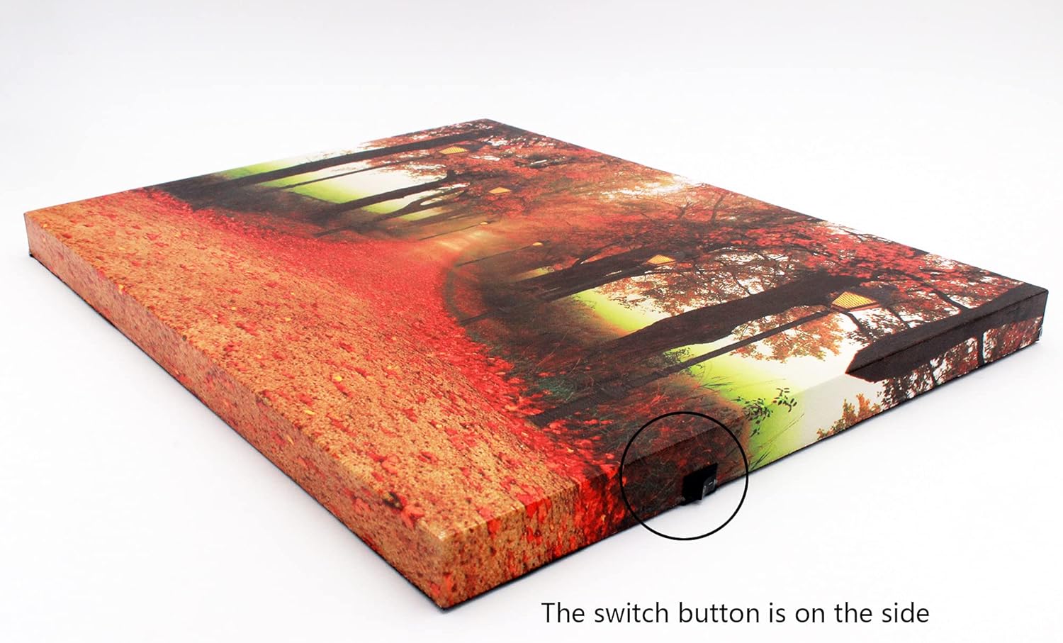 Suugly LED Wall Art Red Maple Forest Maple Leaves and Road Landscape Canvas Pictures Wall Decorations for Living Room Bedroom Kids Room Home Office