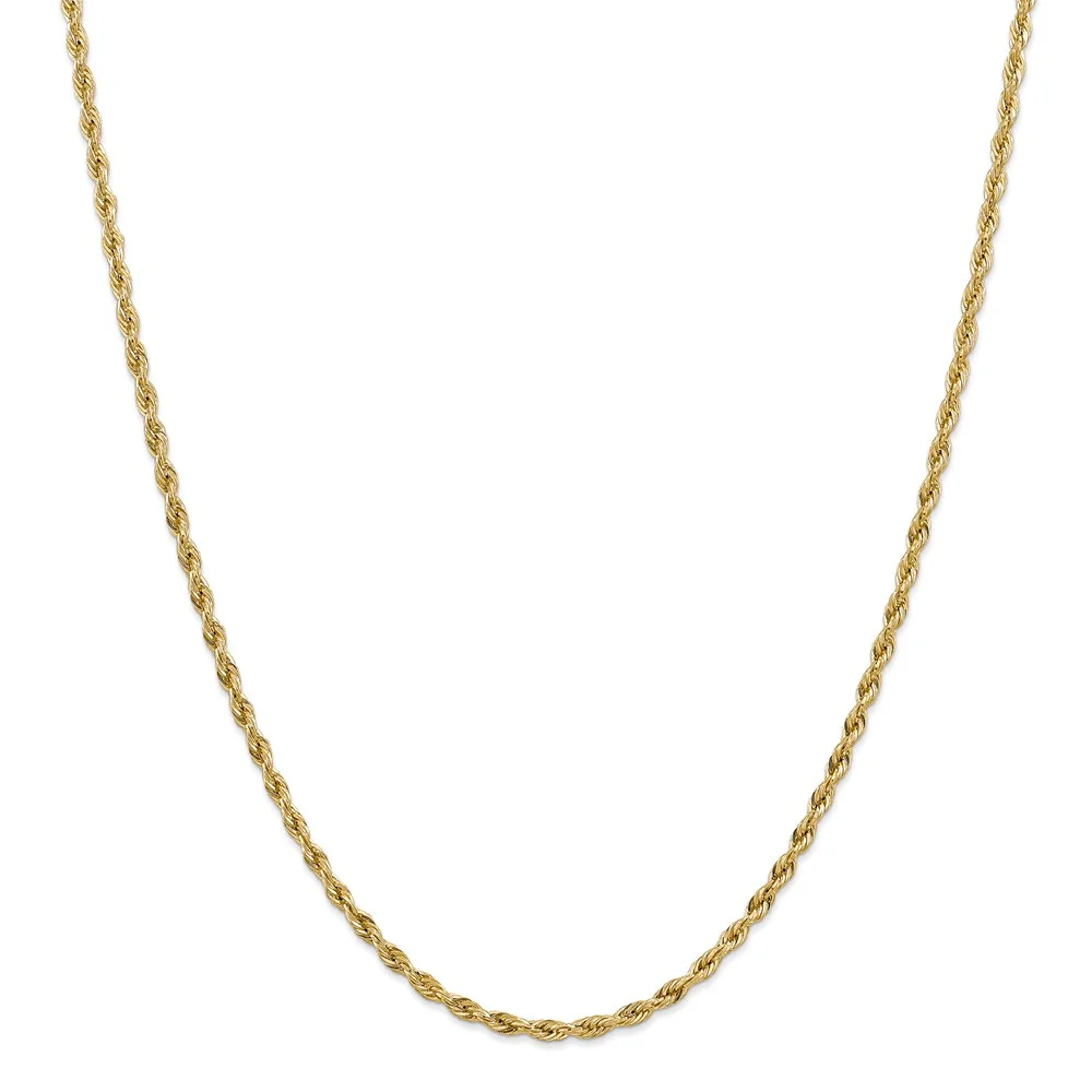 Real 14kt Yellow Gold 3.0mm Semi-Solid Rope Chain; 18 inch; Lobster Clasp; for Adults and Teens; for Women and Men