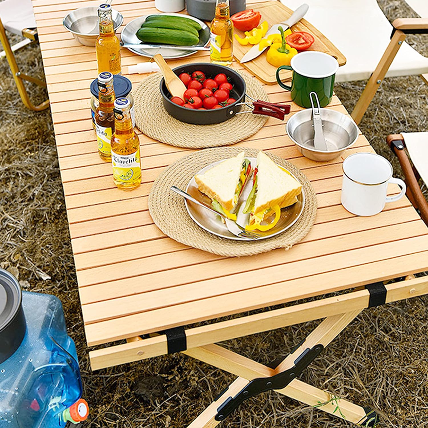 Go-Trio 4ft Low Portable Picnic Table, Boho Picnic Table with Carry Bag, Wooden Picnic Table Foldable