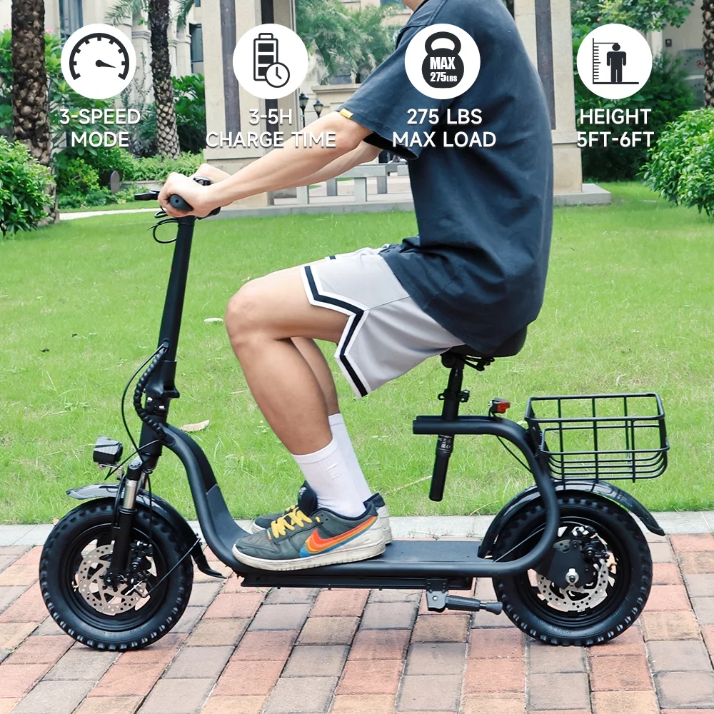 Adult Electric Scooter with Seat & Carry Basket