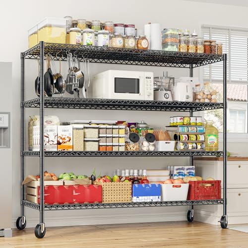 REIBII 75.6" H Storage Shelves Wire Shelving Unit with Wheels 2500LBS Garage Shelving Heavy Duty Metal Shelves for Storage Rack Adjustable Pantry