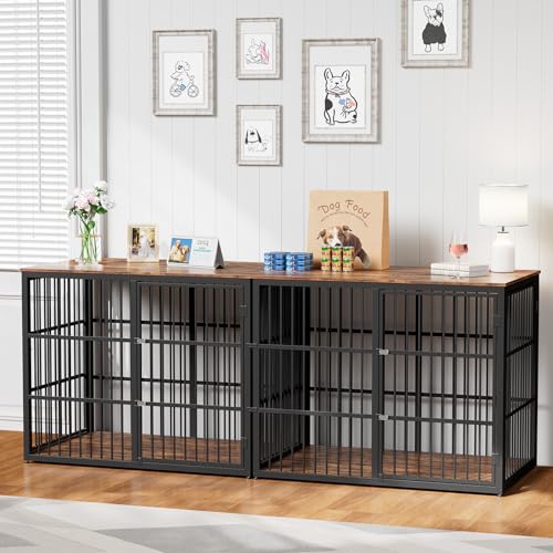 94.48'' Dog Crate Furniture Large Breed TV Stand with Double Rooms for 2 Dogs