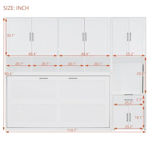 Harper & Bright Designs Twin Size Murphy Bed, Wooden Twin Wall Bed Frame with Closet, Drawers & Desk, White