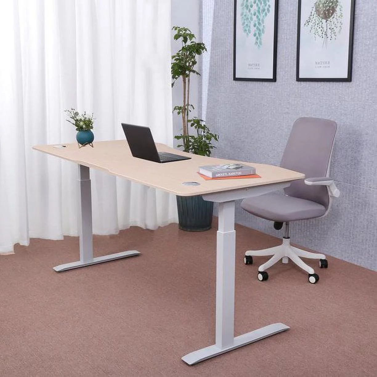 ApexDesk Elite Series 60" W Electric Height Adjustable Standing Desk (Light Oak Top, White Frame)