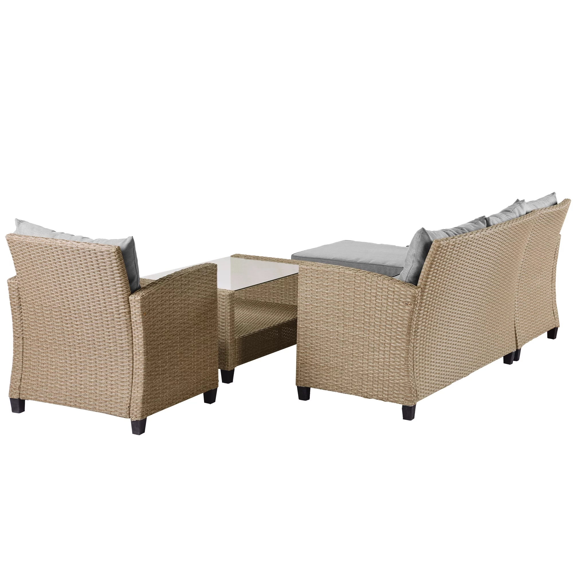 4 Piece Patio Sectional Sofa Set, Outdoor Conversation Set, All-Weather Wicker Sectional Seating Group with Cushions & Coffee Table