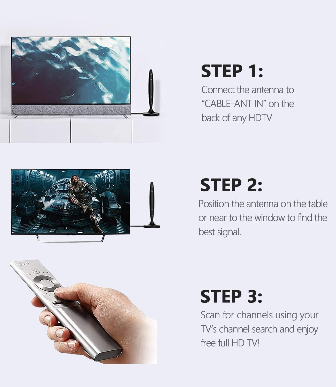 WeGuard TV Antenna - HDTV Antenna Support 4K 1080P, 130 Miles Range Digital Antenna for HDTV