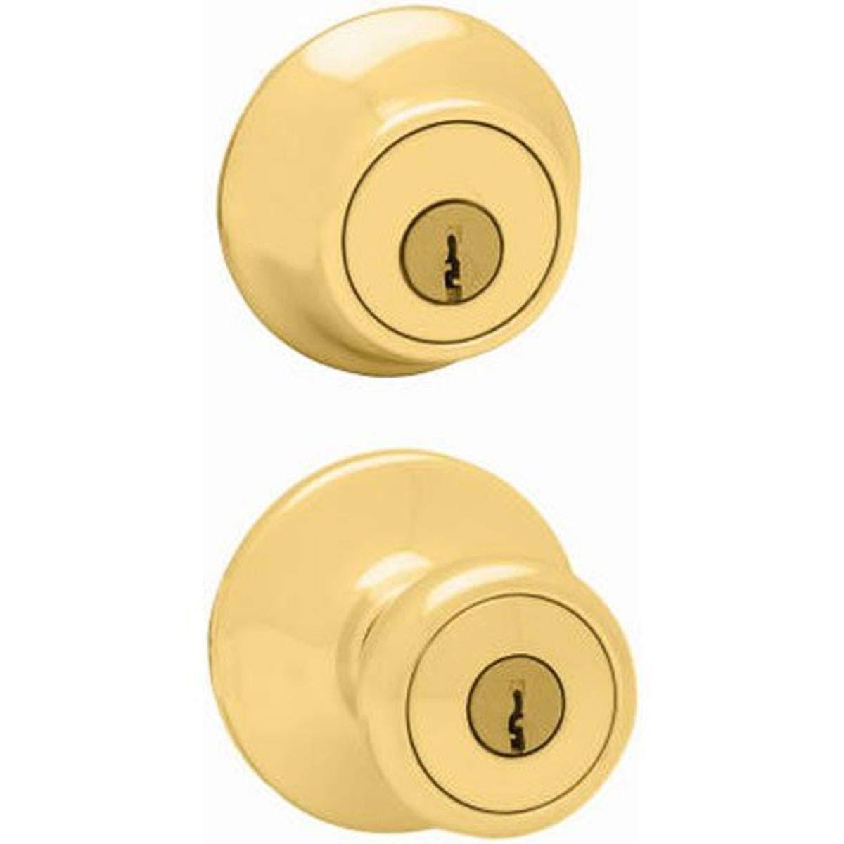 Kwikset 695 Tylo Entry Knob and Double Cylinder Deadbolt Combo Pack in Polished Brass - Avayadevconnect