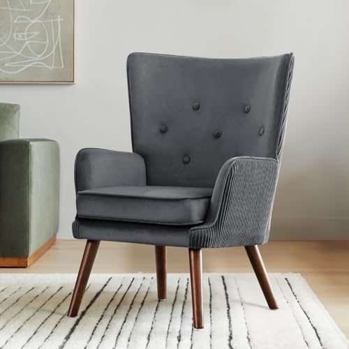 Wingback Velvet Accent Chairs, Mid Century Modern Arm Chair Tufted Button Armchair