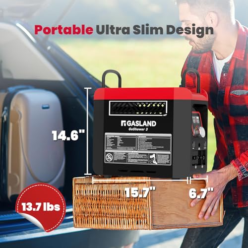 GASLAND Goshower G3 Pro 1lb Propane Portbale Water Heater with Pump | 4000mAh Rechargeable Battery | MAX 100mins Shower Time | Outdoor Propane