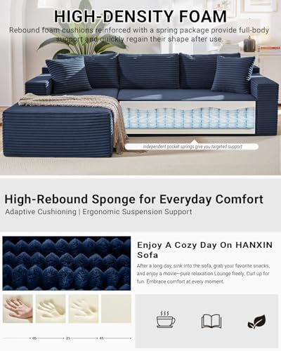 105 Inch Cloud Sectional Couch,Modern Modular Sectional Sofa with Deep Seat,Corduroy Boneless Couches with L-Shape Chaise for Living Room Bedroom