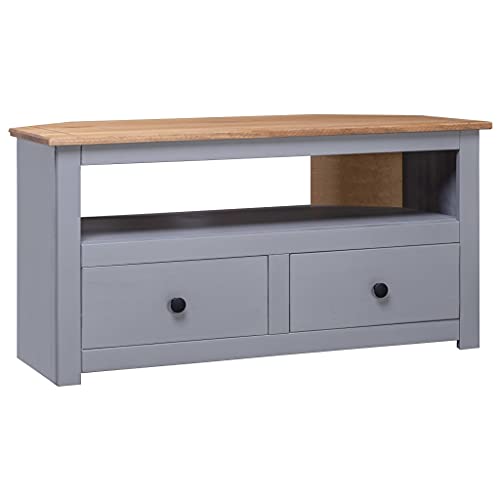 Corner TV Stand Gray 36.6"x19.3"x19.3" Solid Pine Panama Range,Multipurpose Corner TV Stand with Drawers and Open Storage for Living Room