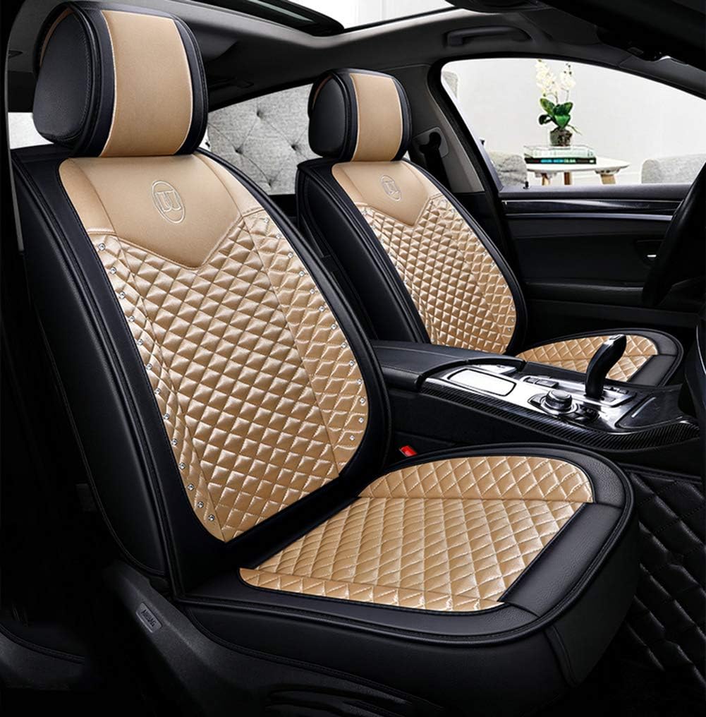 seemehappy Bling Retro Fashion Lattice Silk and Leather Car Seat Covers Front and Rear Seat Covers Universal Fit (Pink-Luxury)