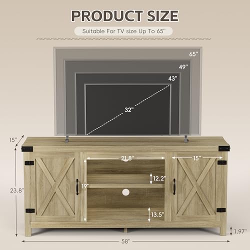 YESHOMY Modern Farmhouse TV Stand with Two Barn Doors and Storage Cabinets for Televisions up to 65+ Inch, Entertainment Center Console Table