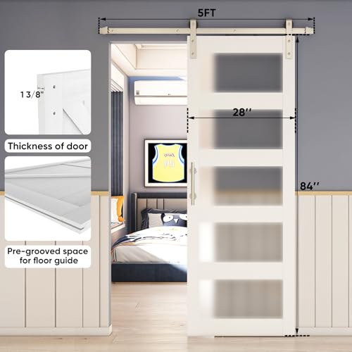 BARNSMITH 42in x 84in Glass Barn Door with 7FT Sliding Door Hardware Kit Included & Handle