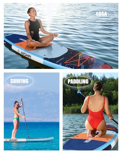 Highpi Inflatable Stand Up Paddle Board Premium SUP Accessories, Backpack, Wide Stance, Surf Control, Non-Slip Deck, Leash, Paddle and Pump
