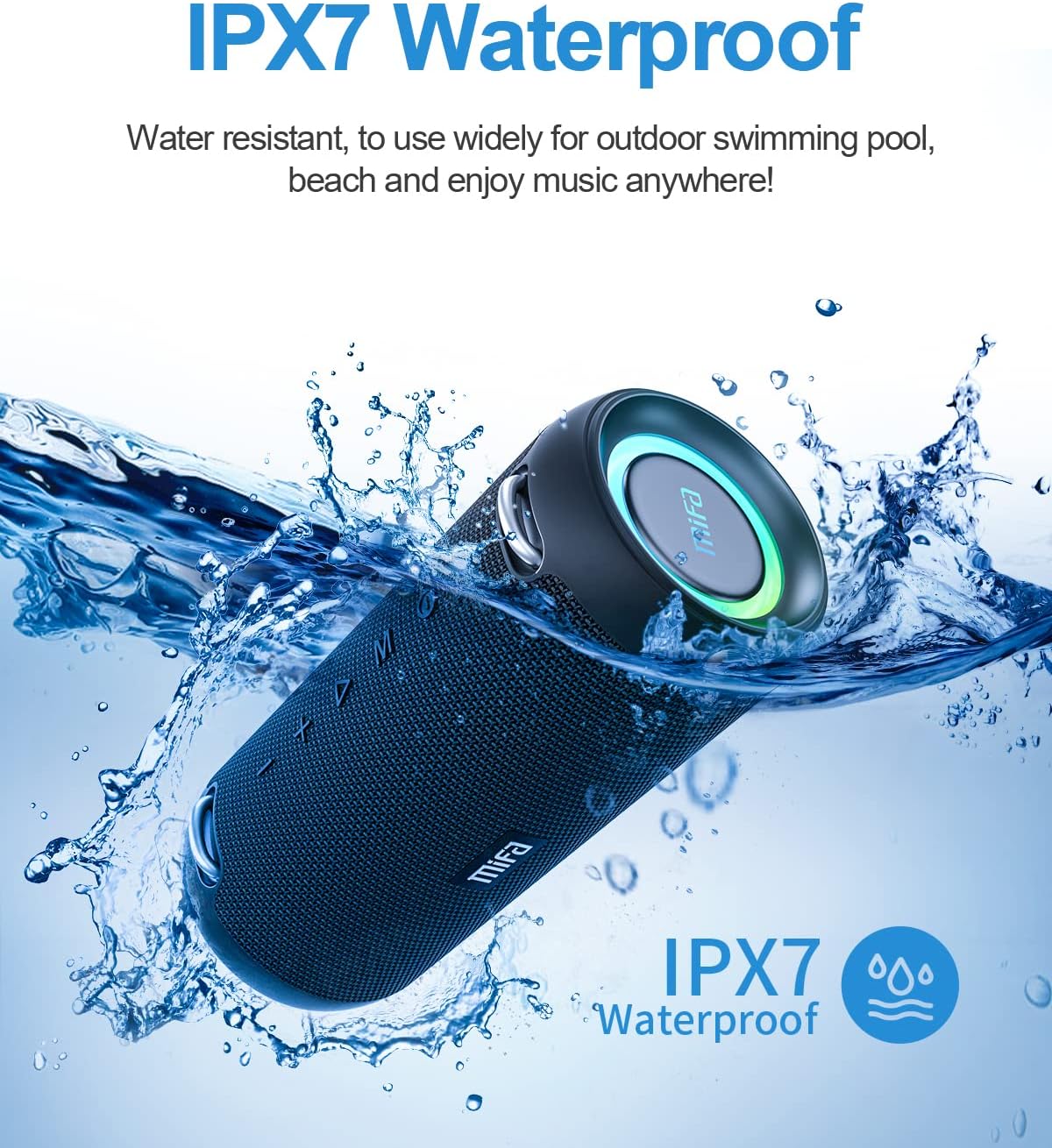 Bluetooth Speaker, MIFA A90 Portable Bluetooth Speaker 60W Deep Bass, IPX7 Waterproof, 24H Playtime, RGB Lights, Built-in Mic, Support Micro SD, USB