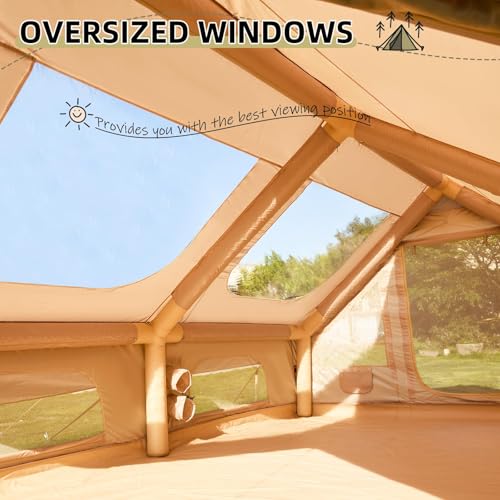 YOLENY Inflatable Tents for Camping, 4/6/8/10/12 Person Tent with TPU Skylight, Mesh Windows, Stove Jack & Pump, Easy Setup 4 Season Glamping Tent