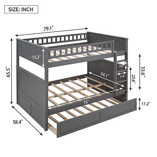 SOFTSEA Twin Over Full Bunk Bed with Slide, Solid Wood Bunk Beds with Stairs for Kids