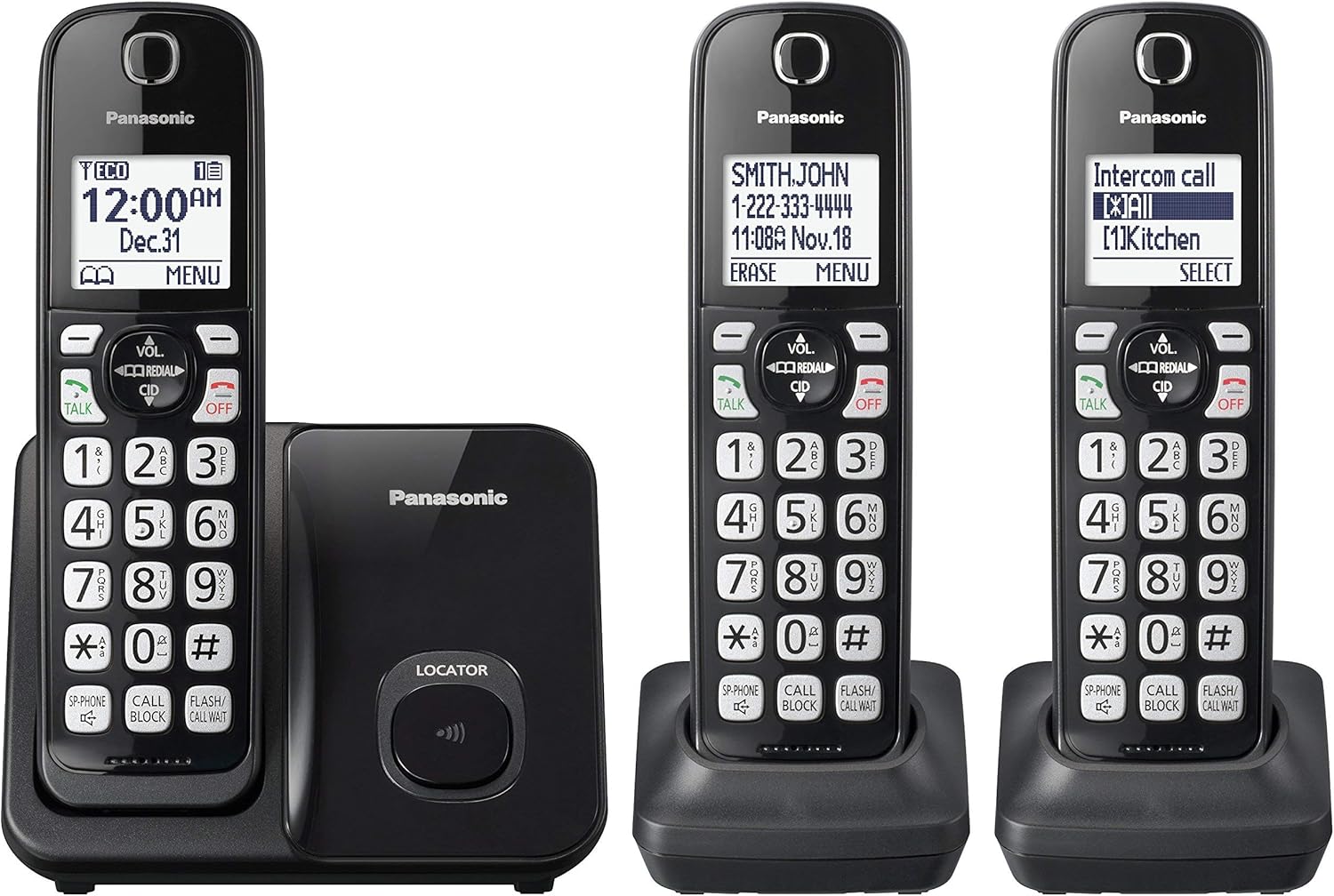 Panasonic KX-TGD513B Expandable Cordless Phone with Call Block - 3 Handsets (Renewed)