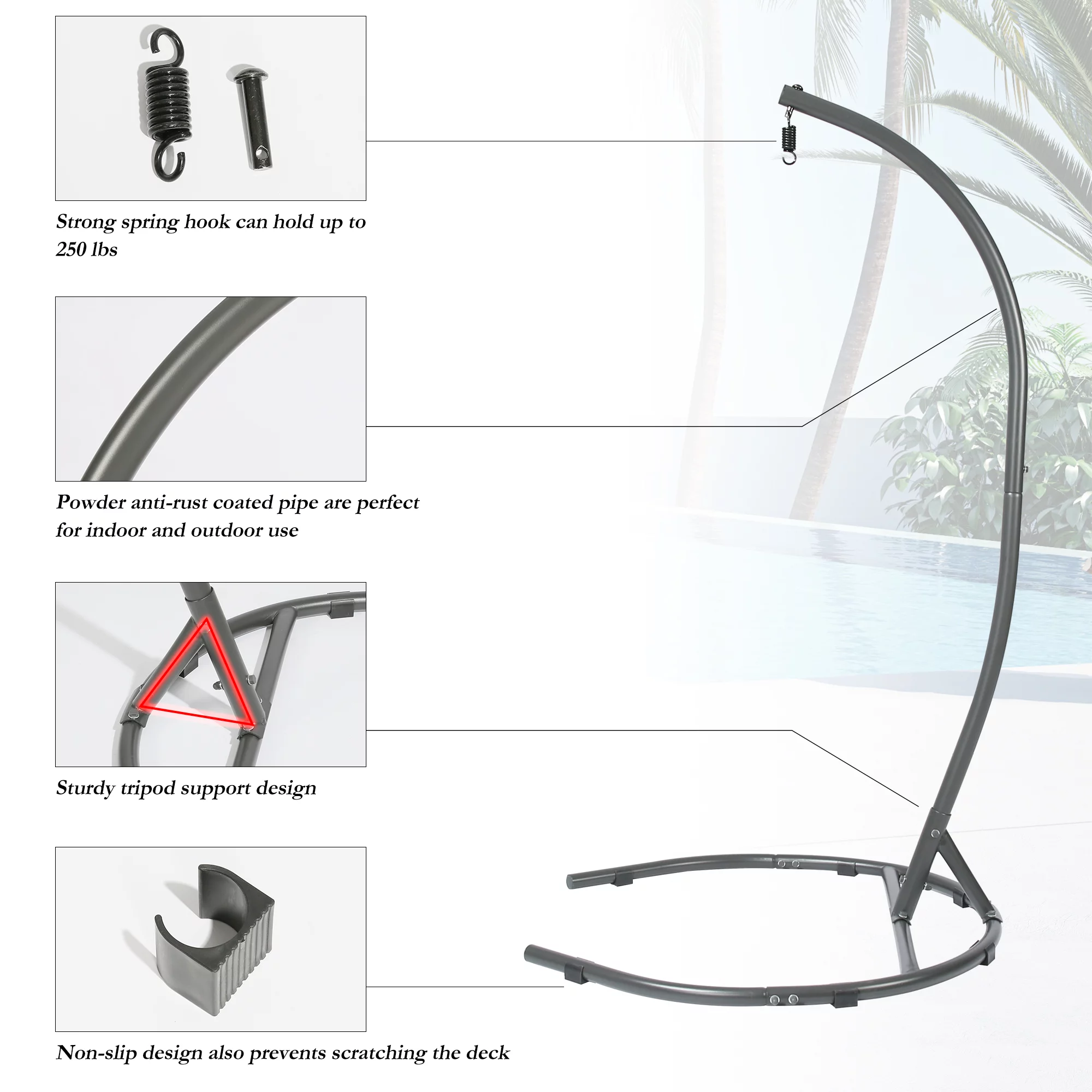 Ulax Furniture Egg Chair Stand Hanging Hammock Swing Chair C-Stand w/Weather-Resistant Finish for Indoor or Outdoor Use - Radiant Selections