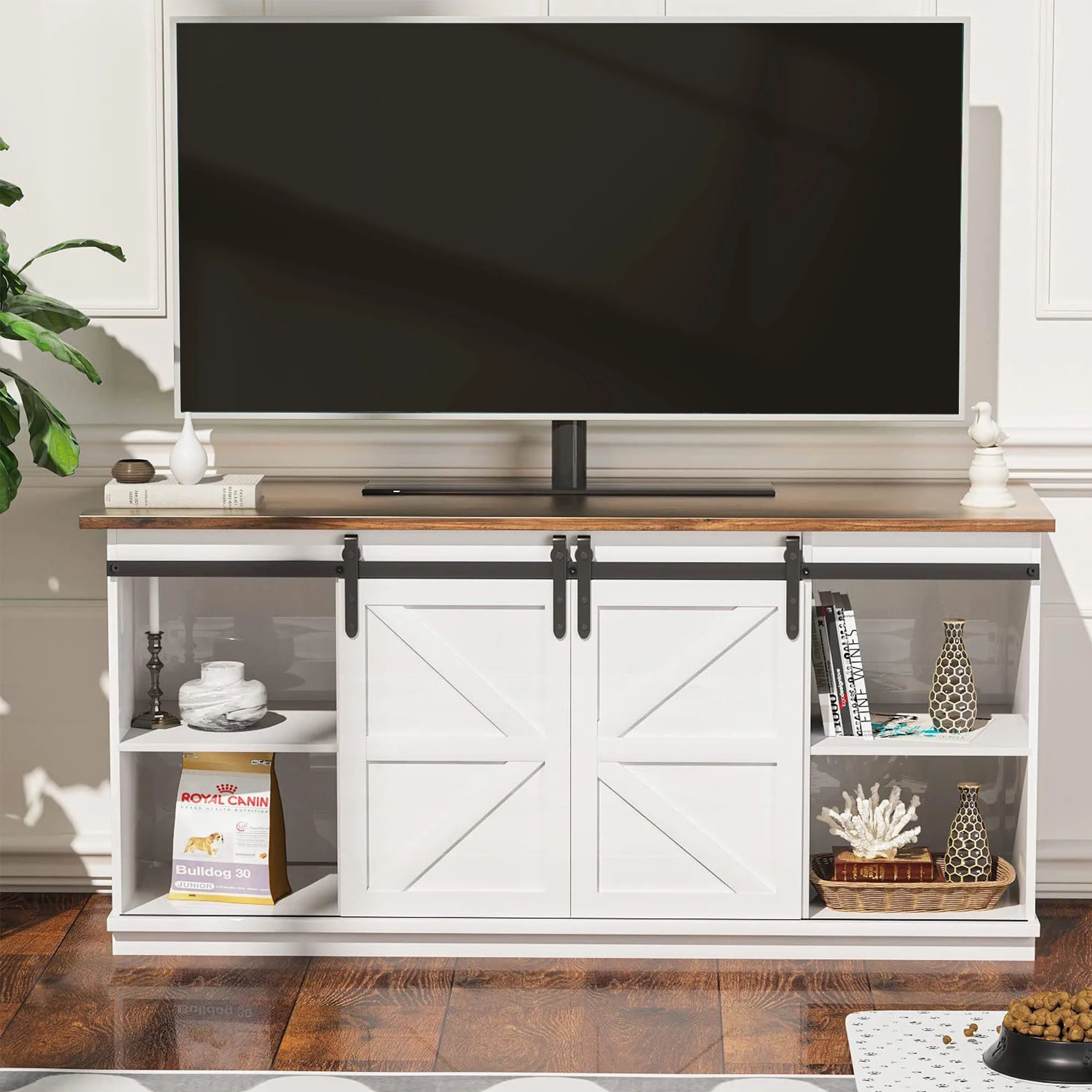 Farmhouse TV Stand with Sliding Barn Door Farmhouse Barn Door Media Console Entertainment Center