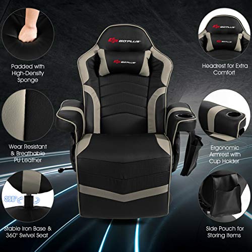 Goplus Massage Gaming Chair, Racing Style Gaming Recliner w/Adjustable Backrest and Footrest
