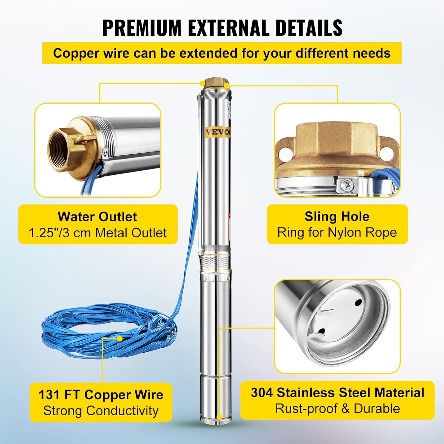 Happybuy Well Pump 1.5 HP 220V Submersible Well Pump 335ft Head 24GPM Stainless Steel Deep Well Pump for Industrial and Home Use