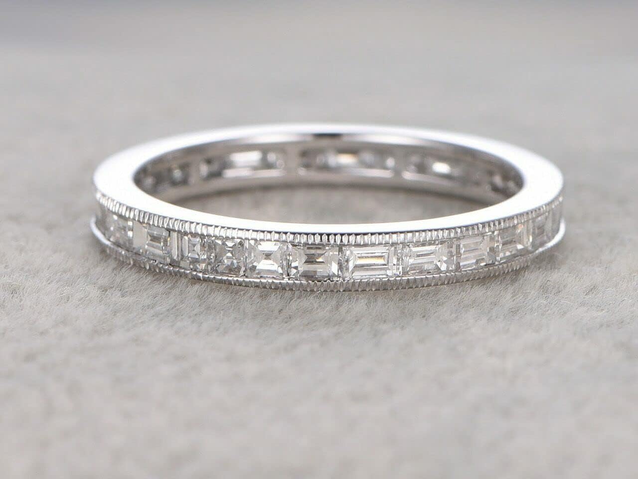 2ct Baguette Cut Moissanite Wedding Band Channel Set Eternity White Gold Plated