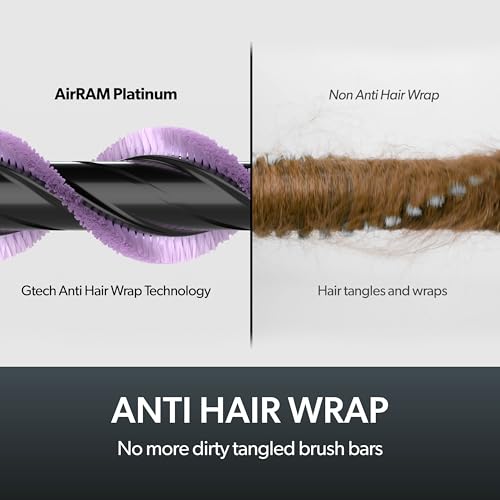 Gtech AirRAM Platinum Cordless Vacuum Cleaner - Includes Anti-Hair Wrap Brush Bar - Perfect for Carpet and Hardwood Floors
