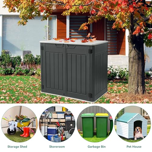 YITAHOME Outdoor Horizontal Storage Sheds w/o Shelf, Weather Resistant Resin Tool Shed, Multi-Opening Door for Storage of Bike, Trash Cans