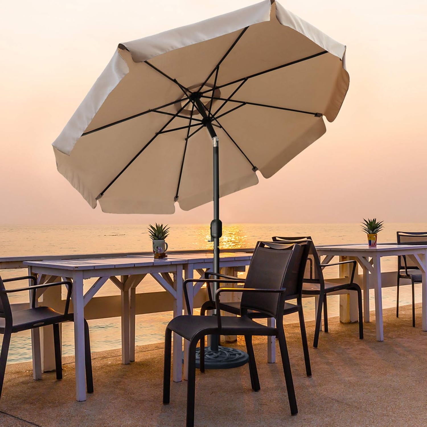 MASTERCANOPY Valance Patio Umbrella for Outdoor Table Market -8 Ribs (10ft, Dark Gray)