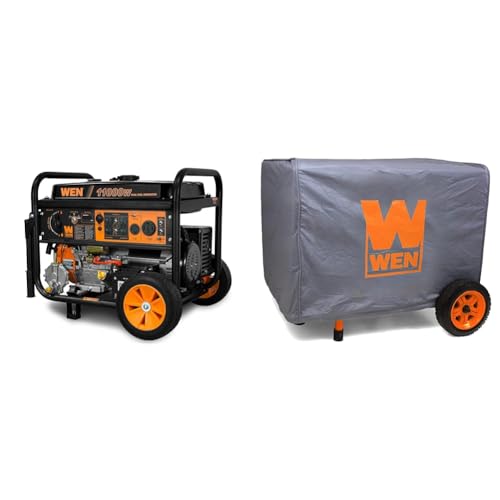 WEN 11,000-Watt Dual Fuel Generator Bundle with Wheel Kit, Electric Start, Weatherproof Cover