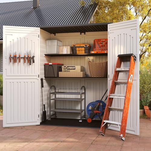 Vertical Resin Storage Shed, 60 Cuft Garden Tool Sheds & Outdoor Storage, Plastic Outdoor Storage Cabinet Waterproof