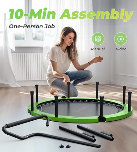 BCAN 40"/48" Foldable Mini Trampoline, Rebounder Trampoline for Adults, U/T Shape Adjustable Foam Handle