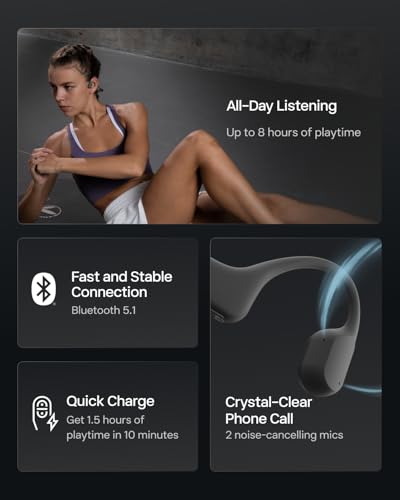 SHOKZ OpenRun - Open-Ear Bluetooth Bone Conduction Sport Headphones, Sweat Resistant Wireless Earphones for Workouts and Running, Built-in Mic