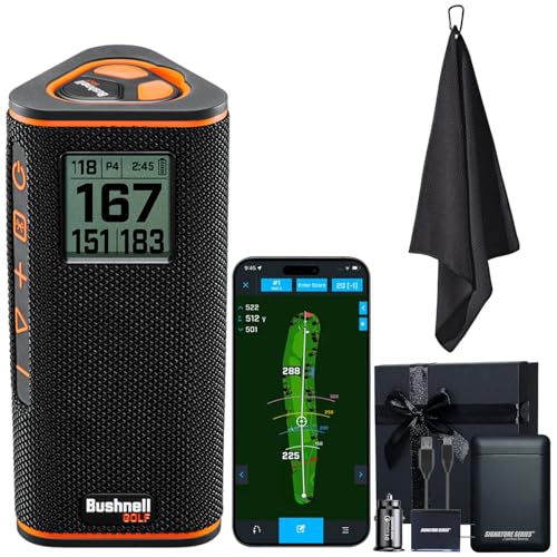 Bushnell Golf Wingman View GPS Speaker | LCD Screen, Magnetic Mount, Music & Audible Distances for 36,000+ Courses, Wireless Remote, 36-Hole Battery