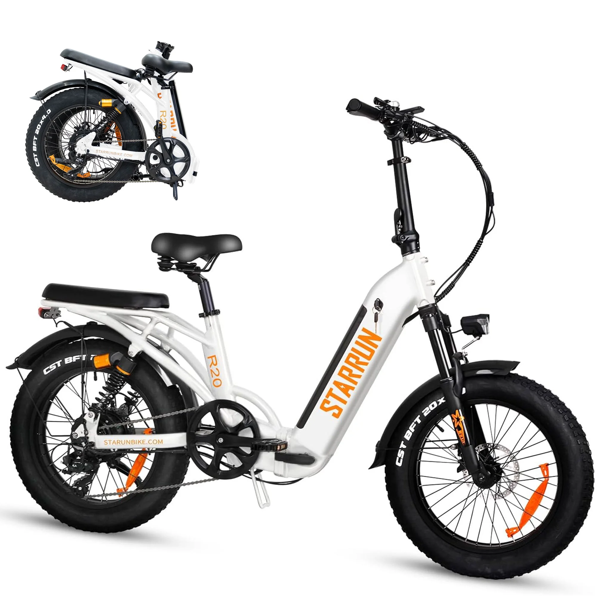 Foldable Electric Bike, Up to 20mph & 48V 20AH Removable Battery & Full Suspension Electric Bicycle for Adults, 20''×4.0'' Electric Bike Fat Tire