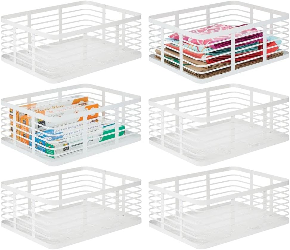 mDesign Modern Decor Metal Wire Food Organizer Storage Bin Baskets for Kitchen Cabinets, Pantry, Bathroom, Laundry Room, Closets, Garage - 6 Pack
