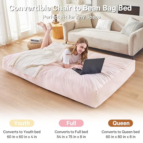 Bean Bag Chairs for Adults - Giant Bean Bag Chair Convertible Bean Bag Bed - Beanbag Chair with Micro Fiber Cover/Furniture Foam Filler