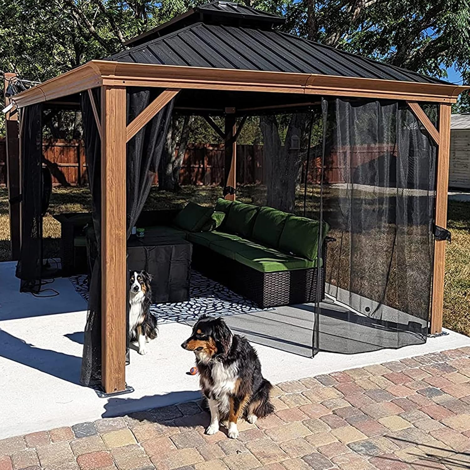 PURPLE LEAF 10' X 14' Outdoor Hardtop Gazebo for Patio Galvanized Steel Double Roof Permanent Canopy Teak Finish Coated Aluminum Frame pavilion