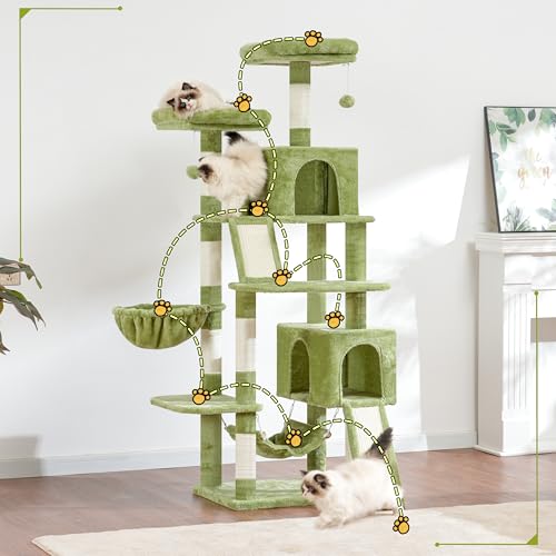 Cat Tree for Indoor Cats, 71'' (180cm) Multi-Level Cat Tower for Large Adult, Sturdy Cat Tree House with 2 Scratching Boards 7 Posts