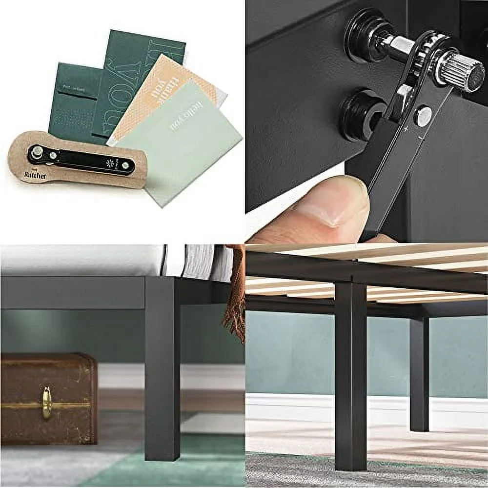 Zinus Korey 14" Steel Platform Bed Frame with Upholstered Headboard and Wood Slat Support, Twin