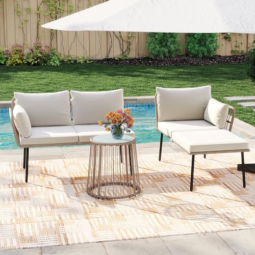 YITAHOME 5 Pieces Outdoor Patio Dining Table Chair Set,Wicker Patio Dining Set,Outdoor Rattan Dining Table Set for Patio, Backyard, Balcony