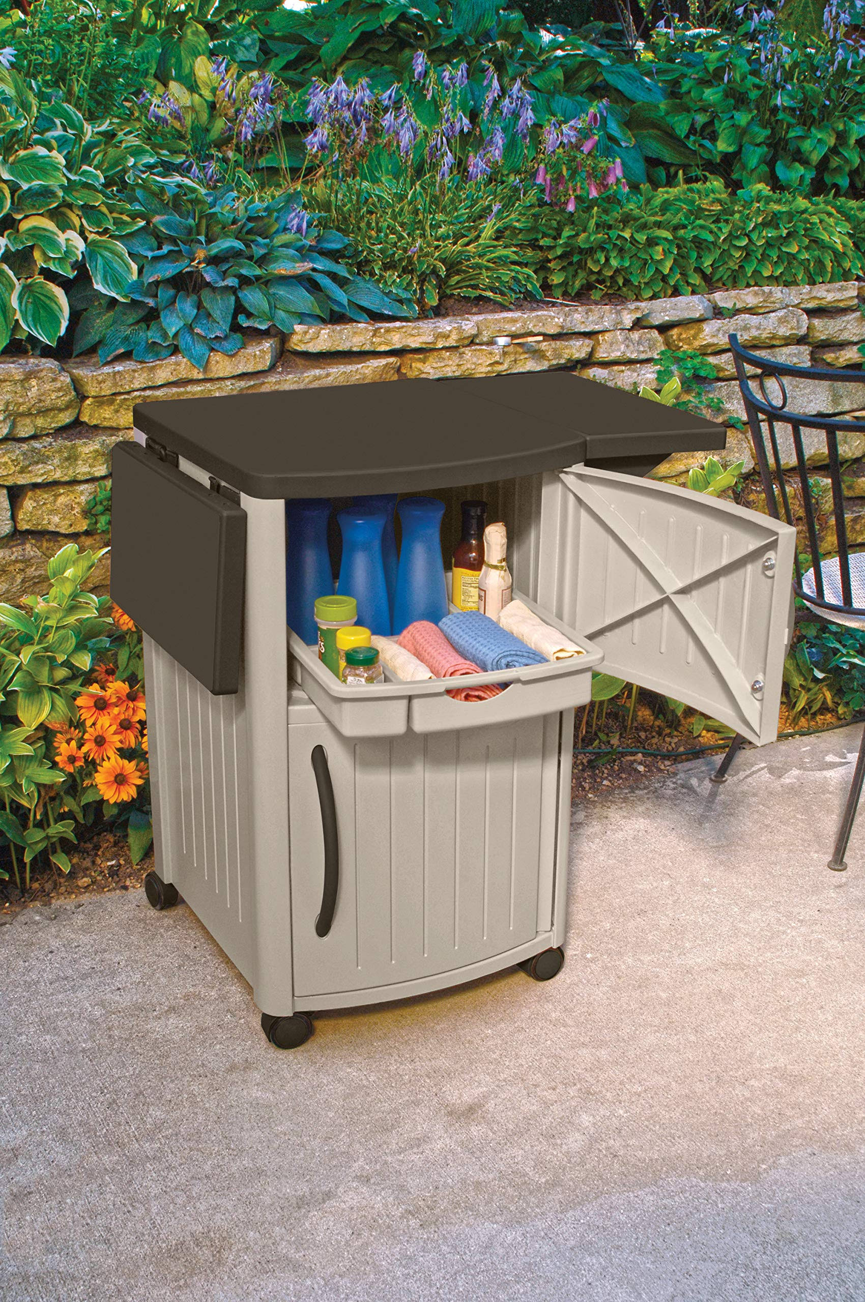 Suncast DCP2000 Outdoor Prep Station Cart, Taupe