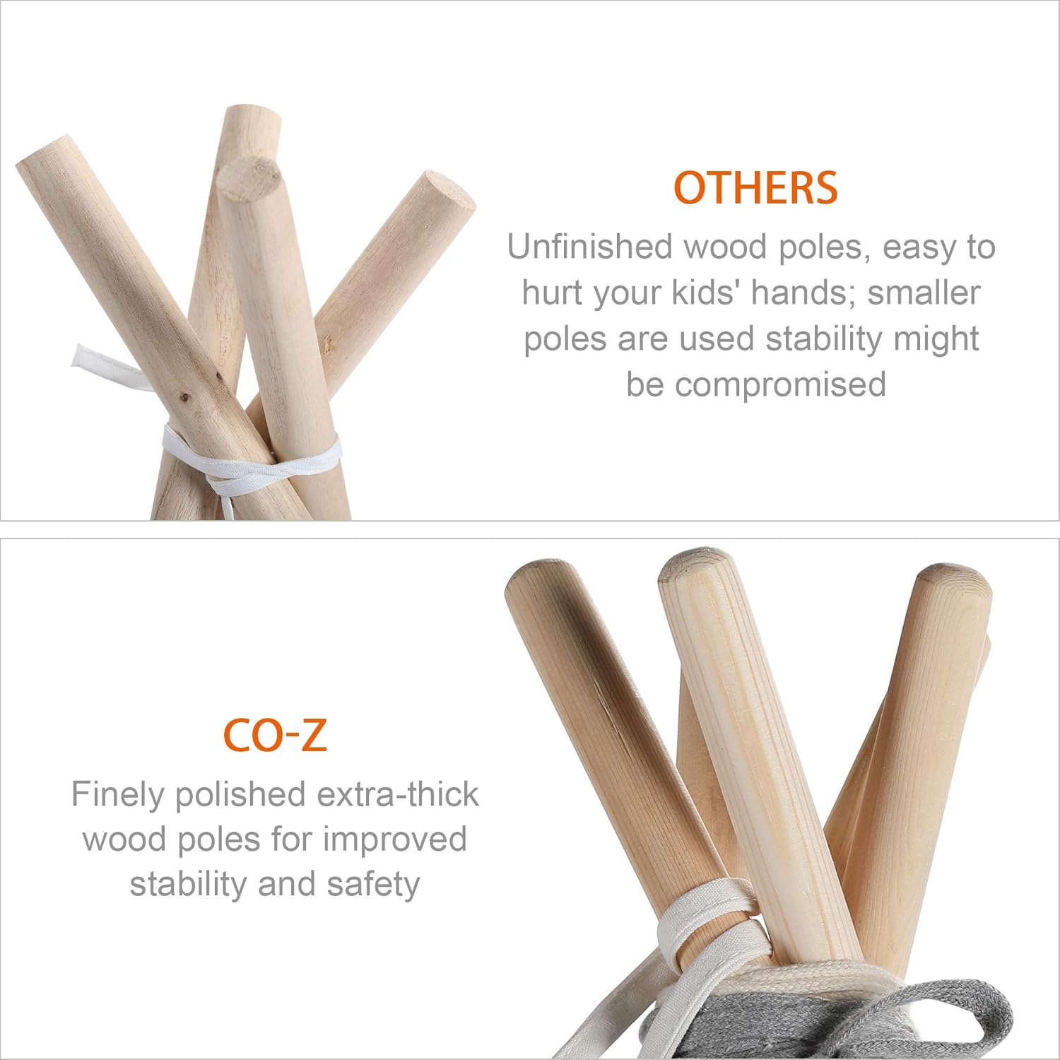 CO-Z Teepee Play Tent Foldable for Kids with Banners - Super Large, for at Least 2 Children - CPST Certificated (5 Poles - 85 Inches Height