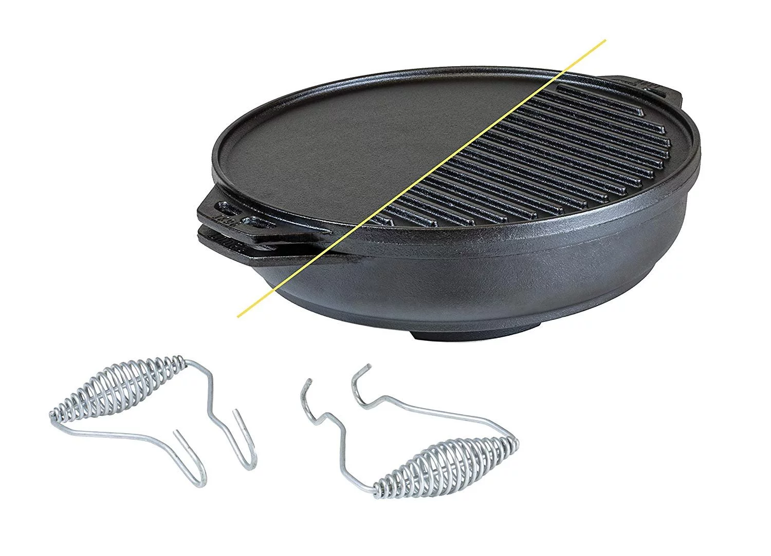 Lodge Cast Iron Cook-It-All Kit. Five-Piece Cast Iron Set includes a Reversible Grill/Griddle 14 Inch, 6.8 Quart Bottom/Wok, Two Heavy Duty Handles