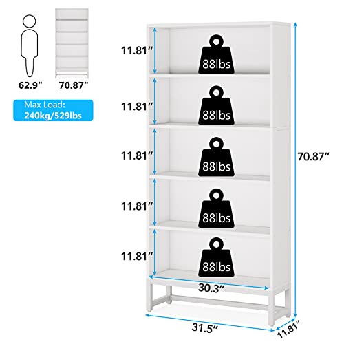 Tribesigns Tall Bookcase Black Bookshelf, 70.8” Large Bookcases Organizer with LED Lights