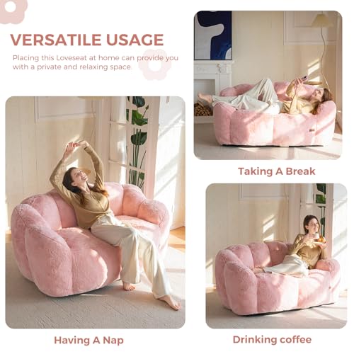 MAXYOYO Bean Bag Chair for Adults, Floral Shaped Bean Bag Sofa, Ultra Soft Faux Fur Floor Sofa, Large Reading Chair for Living Room Bedroom, Beige