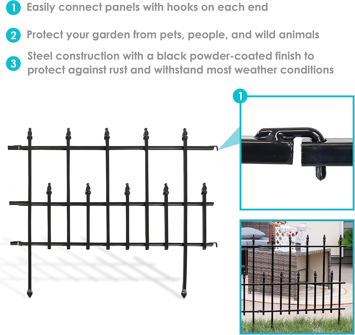 Sunnydaze 5-Piece Cambridge Decorative Metal Garden Fence Panel Set - Steel Border Garden and Landscape Fencing - 24-Inch Wide x 28-Inch Tall Each
